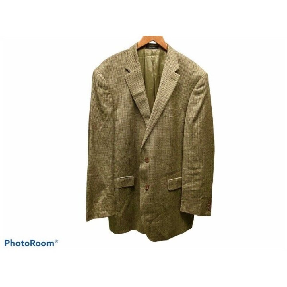 Polo Ralph Lauren Mens Two Button Suit Jacket Brown Plaid 44 Silk wool blend